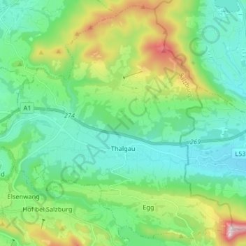 Thalgau topographic map, elevation, terrain