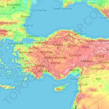 Anatolie topographic map, elevation, terrain