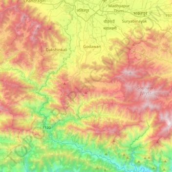 Lalitpur topographic map, elevation, terrain