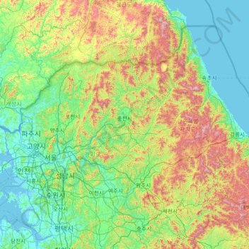 Gangwon topographic map, elevation, terrain