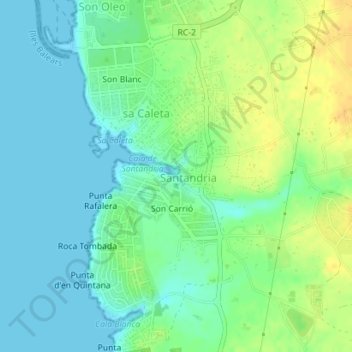 Cala de Santandria topographic map, elevation, terrain