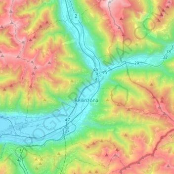 Bezirk Bellinzona topographic map, elevation, terrain