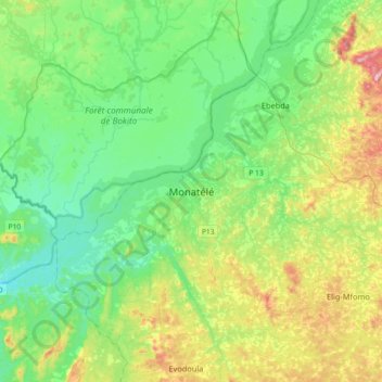 Monatélé topographic map, elevation, terrain