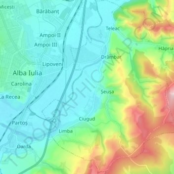 Ciugud topographic map, elevation, terrain