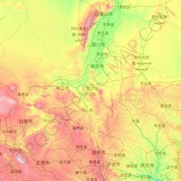 宁夏回族自治区 topographic map, elevation, terrain