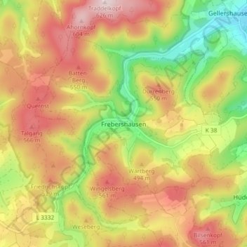 Frebershausen topographic map, elevation, terrain