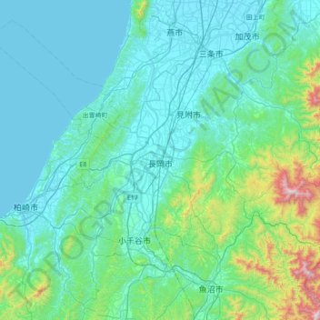 長岡市 topographic map, elevation, terrain