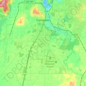 Tumwater topographic map, elevation, terrain