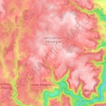 Saint-Gervais-d'Auvergne topographic map, elevation, terrain