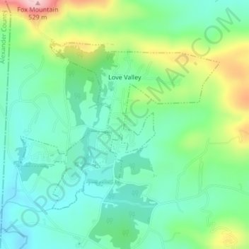 Love Valley topographic map, elevation, terrain