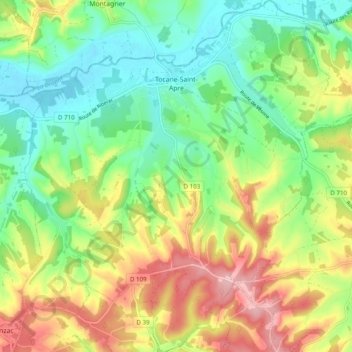 Tocane-Saint-Apre topographic map, elevation, terrain