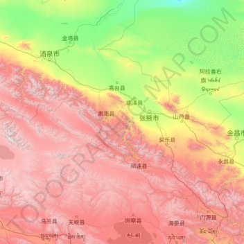 张掖市 topographic map, elevation, terrain