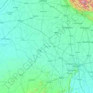 Haryana topographic map, elevation, terrain