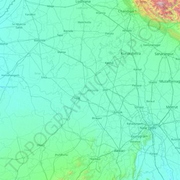 Haryana topographic map, elevation, terrain