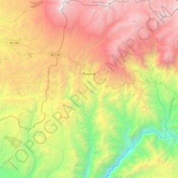 Puquina topographic map, elevation, terrain