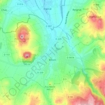 Billom topographic map, elevation, terrain