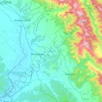 Nalagarh topographic map, elevation, terrain