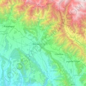 Baijnath topographic map, elevation, terrain