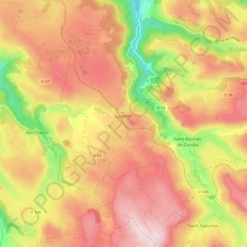 Lugarde topographic map, elevation, terrain