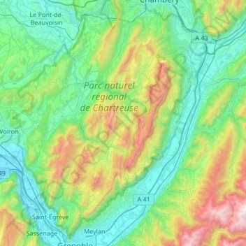 Massif de la Chartreuse topographic map, elevation, terrain