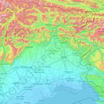 Friuli-Venezia Giulia topographic map, elevation, terrain