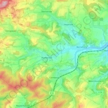 Cornberg topographic map, elevation, terrain
