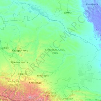 Stavropol Krai topographic map, elevation, terrain
