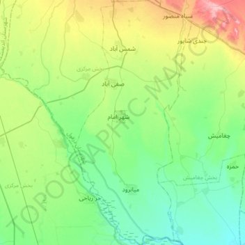 ShamsAbad topographic map, elevation, terrain
