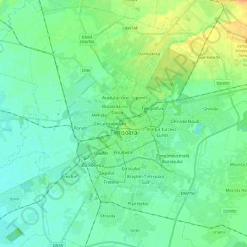 Timișoara topographic map, elevation, terrain