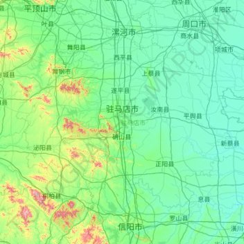 Zhumadian topographic map, elevation, terrain