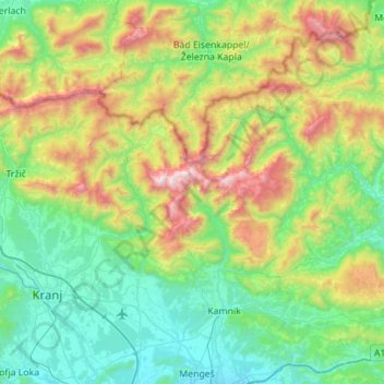 Kamnische Alpen topographic map, elevation, terrain