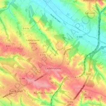 Castelmaurou topographic map, elevation, terrain