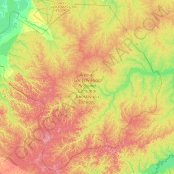 Área de Conservación Regional Comunal Tamshiyacu Tahuayo topographic map, elevation, terrain