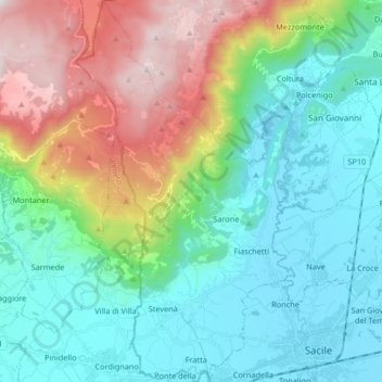 Caneva topographic map, elevation, terrain