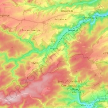 Wippra topographic map, elevation, terrain
