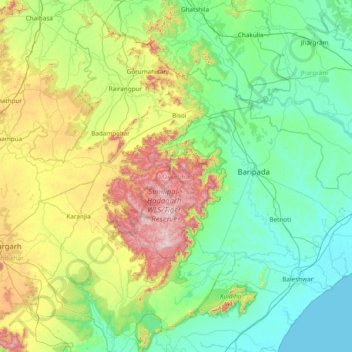 Mayurbhanj topographic map, elevation, terrain