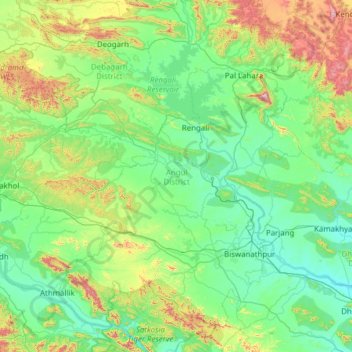 Angul District topographic map, elevation, terrain