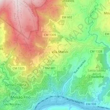 Vila Marim topographic map, elevation, terrain