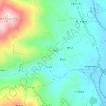 Prozelo topographic map, elevation, terrain