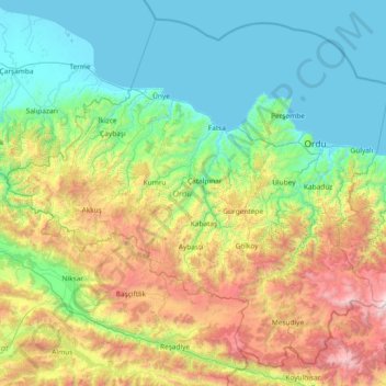 Ordu topographic map, elevation, terrain