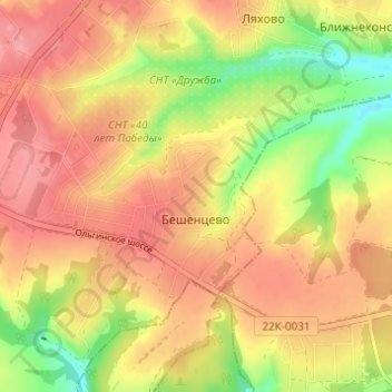 Бешенцево topographic map, elevation, terrain