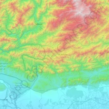 Pakke-Kessang District topographic map, elevation, terrain