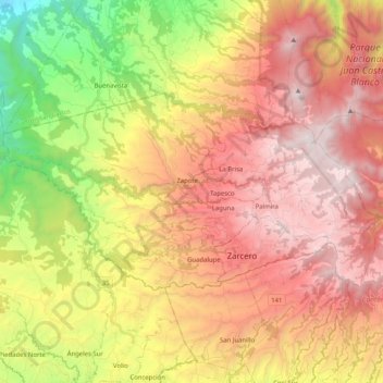 Cantón Zarcero topographic map, elevation, terrain