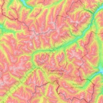 Region Engiadina Bassa/Val Müstair topographic map, elevation, terrain