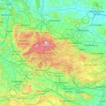 Harz topographic map, elevation, terrain