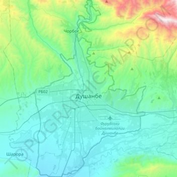 Dushanbe topographic map, elevation, terrain