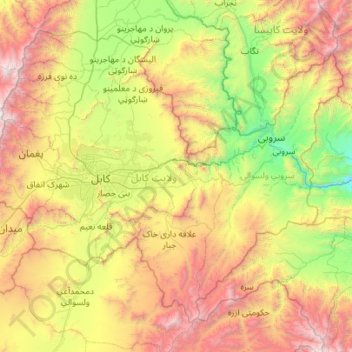 Kabul Province topographic map, elevation, terrain