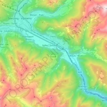 Freienfeld - Campo di Trens topographic map, elevation, terrain
