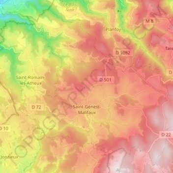 Saint-Genest-Malifaux topographic map, elevation, terrain