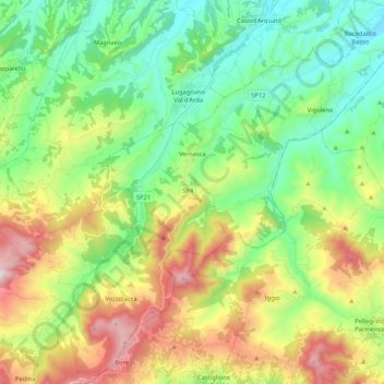 Vernasca topographic map, elevation, terrain